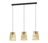 Eglo Eyam - Lampada a sospensione a 3 luci, da appendere sopra il tavolo da pranzo, con attacco E27, in metallo nero e bambù marrone, 89 cm