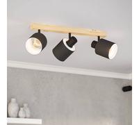 EGLO Faretto da soffitto Batallas, lunghezza 48 cm, nero/legno, a 3 luci. EGLO