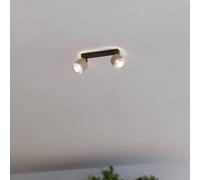 Eglo Lampada da soffitto Rosley, lampada da soffitto con 2 faretti, faretti regolabili, tessuto di colore naturale e metallo nero, faretti da soffitto con attacco E14