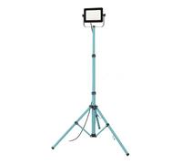 EGLO Faretto LED con treppiede, lampada da lavoro regolabile in altezza in alluminio e plastica, faro da lavoro in turchese e nero, lampada da officina, orientabile, IP65, bianco neutro, 4500lm