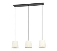 Eglo Febres - Lampadario, lampada a sospensione per tavolo da pranzo con 3 luci, in tessuto bouclé, metallo nero e tessuto bianco, attacco E27, 88 cm