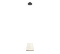 Eglo Febres - Lampadario, lampada a sospensione per tavolo da pranzo, in tessuto bouclé, metallo nero e tessuto bianco, attacco E27, diametro 35 cm