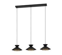 Lampadario A Sospensione Vintage Grizedale Acciaio Nero Ottone 3 Luci E27