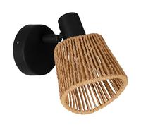 Eglo Keelby - Lampada da parete interna con faretto orientabile, lettura in acciaio di colore nero, carta rafia naturale, attacco E14