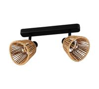 Eglo Keelby - Lampada da soffitto a 2 luci, faretto per soggiorno in acciaio di colore nero, carta rafia naturale, attacco E14