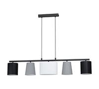 Eglo La lampada a sospensione Almeida 1, lampada a sospensione in tessuto a cinque punti luce, lampada appesa in acciaio e tessuto, nero, grigio, bianco, E14, lunghezza 1200 mm