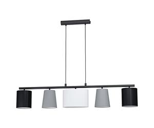 Eglo La lampada a sospensione Almeida 1, lampada a sospensione in tessuto | a cinque punti luce, lampada appesa in acciaio e tessuto, nero, grigio, bianco, E14, lunghezza 1200 mm
