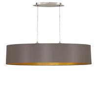Eglo La lampada a sospensione Maserlo, in tessuto a due punti | luce, lampada a sospensione ovale in acciaio e tessuto, nichel opaco, cappuccino, oro, attacco E27, L 100 cm