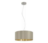 Eglo La lampada a sospensione Maserlo, lampada a sospensione tessile a tre punti luce, lampada a sospensione in acciaio e tessuto, nichel opaco, talpa, oro, E27, 53 cm