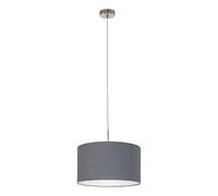 EGLO La lampada a sospensione Pasteri, lampada a sospensione tessile a uno punto luce, lampada appesa in acciaio e tessuto, nichel opaco, grigio, E27, diametro 38 cm