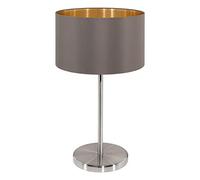 Eglo La lampada da tavolo Maserlo, lampada da tavolo in tessuto a uno punto luce, lampada da comodino in acciaio e tessuto, nichel opaco, cappuccino, oro, attacco E27, incluso interruttore