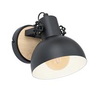 EGLO Lampada a muro Lubenham, lampada vintage con design industriale, certificazione FSC, stile rétro in acciaio e legno, colore: nero e marrone, attacco E27