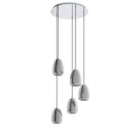 Eglo lampada a sospensione Alobrase, luce a sospensione a grappolo con 5 luci per sala da pranzo, metallo cromato vetro fumo nero-trasparente, attacco E27, Ø 54 cm