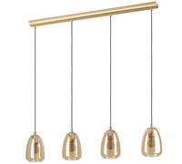 Eglo lampada a sospensione Alobrase, luce a sospensione con 4 luci da sala da pranzo, metallo in ottone spazzolato e vetro fumo color ambra, attacco E27, 108 cm