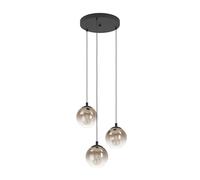 Eglo Lampada a sospensione Ariscani 1, a 3 luce, lampadario per tavolo da pranzo o scala, in metallo nero e vetro color rame, attacco E27, Ø 42,5 cm