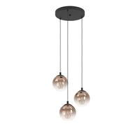 Eglo Lampada a sospensione Ariscani 1, a 3 luce, lampadario per tavolo da pranzo o scala, in metallo nero e vetro color rame, attacco E27, Ø 42,5 cm