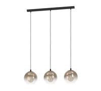 Eglo Lampada a sospensione Ariscani 1, a 3 luci, lampadario per tavolo da pranzo, in metallo nero e vetro color rame, attacco E27, Ø 76,5 cm