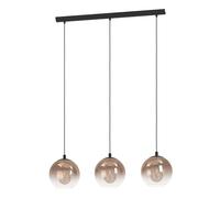 Eglo Lampada a sospensione Ariscani 1, a 3 luci, lampadario per tavolo da pranzo, in metallo nero e vetro color rame, attacco E27, Ø 76,5 cm