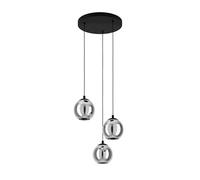 Eglo lampada a sospensione Ariscani, luce a sospensione a grappolo con 3 luci per sala da pranzo, metallo in nero e vetro fumo in nero-trasparente, attacco E27, Ø 42,5 cm
