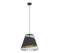 EGLO Lampada a sospensione Austell, 1 lampada a sospensione industriale, vintage, moderna, in acciaio e tessuto, colore nero, oro, lampada da tavolo da pranzo, lampada da soggiorno con attacco E27, Ø