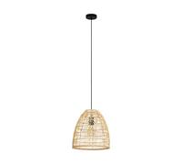 Eglo lampada a sospensione Ayesgarth, lampada sospesa a luce singola per tavolo da pranzo, illuminazione per sala da pranzo, in rattan naturale e metallo nero, attacco E27