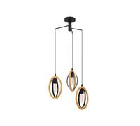 EGLO lampada a sospensione Basildon, 3 luci vintage industriale, acciaio | e legno nero/naturale, per tavolo da pranzo o soggiorno, portalampada E27, Ø 61,5 cm