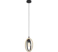 EGLO lampada a sospensione Basildon, vintage, industriale, retrò, acciaio e legno in nero, naturale, lampada da tavolo da pranzo, lampada a sospensione da soggiorno con attacco E27