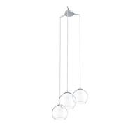 Eglo Lampada a sospensione Bolsano, lampada a 3 luci, lampada da soffitto in acciaio e vetro cromato, bianco, trasparente, lampada da tavolo da pranzo, lampada per soggiorno con portalampada E27