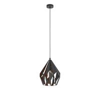 EGLO Lampada a sospensione Carlton 1, lampada a sospensione a uno punto luce vintage, lampada a sospensione retrò in acciaio, nero, rame, attacco E27, diametro di 31 cm