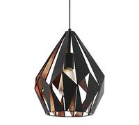 EGLO Lampada a sospensione Carlton 1, lampada a sospensione a uno punto luce vintage, lampada a sospensione retrò in acciaio, nero, rame, attacco E27, diametro di 31 cm