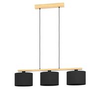 Lampadario A Sospensione Contemporaneo Castralvo Metallo Nero Legno 3 Luci E27