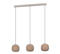 Eglo Lampada a sospensione Cominio, 3 luci sopra tavolo da pranzo, vetro satinato color sabbia e metallo taupe, portalampada E27, 88,5 cm
