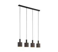 Eglo Lampada a sospensione Concessa 1, lampada a sospensione tessile a 4 luci, lampada pendente in acciaio e tessuto, colori: marrone scuro, cappuccino, oro, attacco: E27
