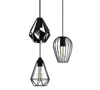 Eglo Lampada a sospensione Distaff a tre fiamme, lampada a sospensione in metallo in nero, lampada da tavolo da pranzo, lampada da soggiorno a sospensione con presa E27, Ø 34 cm