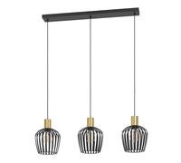 EGLO Empoli Lampadario a 3 luci per il tavolo da pranzo, lampada a sospensione per sala da pranzo, design rétro, in metallo nero e ottone, lampadario con attacco E27