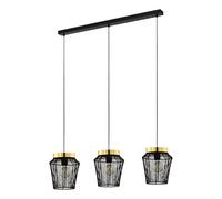 Eglo lampada a sospensione Escandidos, a tre luci, in metallo nero, ottone