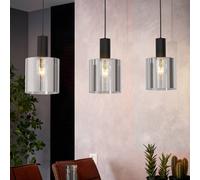 EGLO Lampada a sospensione Gorosiba, nera, lunghezza 85 cm, acciaio/vetro, a 3 luci EGLO