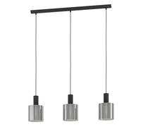 EGLO Lampada a sospensione Gorosiba, nera, lunghezza 85 cm, acciaio/vetro, a 3 luci EGLO