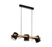 Eglo Lampada a sospensione Hornwood, plafoniera vintage a 3 punti luce dal design industrial e retrò in acciaio e legno, nero, crema, marrone, E27