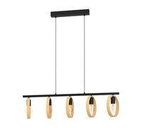 Eglo lampada a sospensione Ipsden, a 5 luci, minimalista, in legno naturale e metallo nero, illuminazione per tavolo da pranzo e soggiorno, presa E27