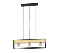 EGLO Lampada a sospensione Libertad 1, lunghezza 76 cm, nero/legno, a 3 luci. EGLO
