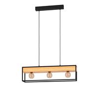 EGLO Lampada a sospensione Libertad 1, lunghezza 76 cm, nero/legno, a 3 luci. EGLO