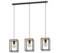 EGLO Lampada a sospensione Libertad, lunghezza 88 cm, nero/legno, a 3 luci. EGLO