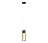 EGLO Lampada a sospensione Littleton, lampada vintage con design industriale, certificazione FSC, stile rétro in acciaio e legno, colore: nero e marrone, attacco E27