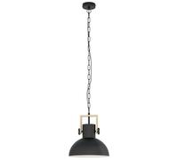 EGLO Lampada a sospensione Lubenham, lampada vintage con design industriale, certificazione FSC, stile rétro in acciaio e legno, colore: nero e marrone, attacco E27