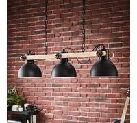 EGLO Lampada a sospensione Lubenham, nero/legno chiaro, lunghezza 90 cm, a 5 luci. EGLO