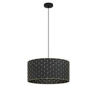Eglo Lampada a sospensione Marasales, lampada a sospensione in tessuto in nero e metallo in ottone, lampada da tavolo da pranzo, lampada da soggiorno a sospensione E27, Ø 55 cm