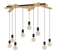 Eglo lampada a sospensione Monmount a 9 luci, in legno a colore naturale e metallo nero, illuminazione per tavolo da pranzo e soggiorno, presa E27