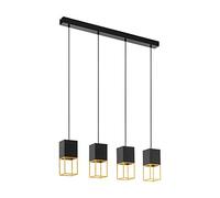 Eglo lampada a sospensione Montebaldo, 4 | luci, vintage, industriale, moderna, in acciaio nero e oro, per tavolo da pranzo o soggiorno, con portalampada GU10