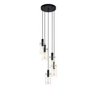 Eglo lampada a sospensione Montefino, lampada a 5 | luci, lampada a sospensione in metallo nero e vetro trasparente, lampada da tavolo da pranzo, lampada da soggiorno sospesa